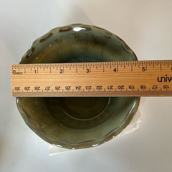 Ceramic Serving Bowl Fluted Scalloped Edge With Matching Dipping Bowl - Picture 10 of 11